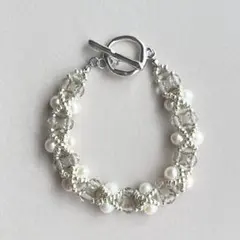 p06 淡水パール ウーブン ブレスレット ブラックダイヤ チェコ ビーズ