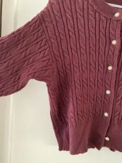 バーガンディ ケーブルニットカーディガン/制服