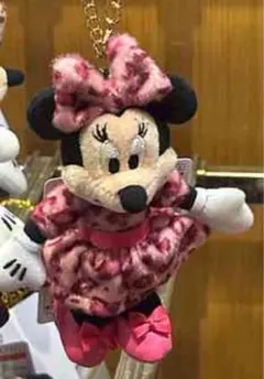 ミニーちゃん　ヒョウ柄　ぬいぐるみバッジ　キーチェーン　ピンク　レオパード