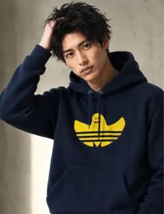 adidas originalsパーカー ネイビー×イエロー