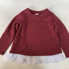 赤 フリル付き長袖カットソー 100cm