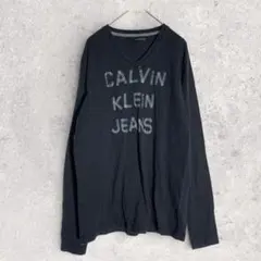 カルバンクラインジーンズ　Ｔシャツ　黒　Ｌ　Vネック　長袖　ロゴ　綿100％