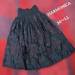HARMONICA♡フレアスカート 黒と赤の花柄シワ加工