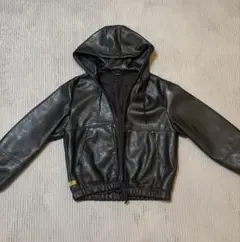 ZARA 黒 フード付きレザージャケット フェイクレザー パーカー
