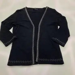 BOSCH 黒 ビーズ装飾 七分袖カーディガン