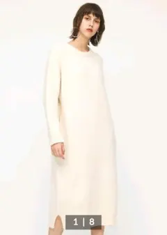 新品SLYロング丈サイドスリット肉厚ニットワンピース アイボリーホワイト白 F