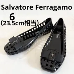 サルヴァトーレ フェラガモ ヴァラ リボン ラバー パンプス フラット 黒 美品