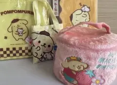 ロナ　ポムポムプリン保冷バッグポーチエコバッグ 折りたたみ刺繍バニティポーチ