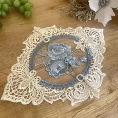 アンティーク　レースドイリー　Flower ドイリー　ランチョンマット ブルー