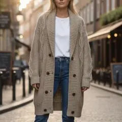 美品 セポ cepo ロングカーディガン M ベージュ ケーブルニット おしゃれ