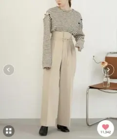 hinariハイウェストリボンパンツ　ベージュ　freeサイズ　匿名配送