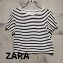 ZARA クロップドストライプ 半袖Tシャツ EUR L　ボーダー　ザラ