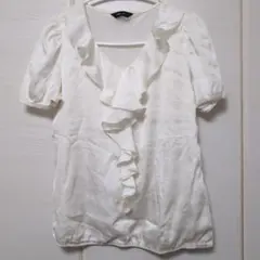 COMME CA ISM フリル付きホワイトTシャツ M