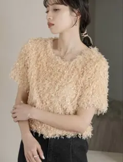hinari フェザーヤーン半袖プルオーバー ピンクのサムネイル