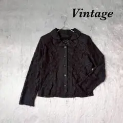 ヴィンテージ ダブル 丸襟 花柄 バラ柄 レース ジャケット アウター 上品