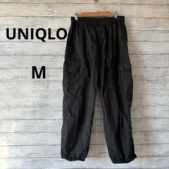 ユニクロ　UNIQLO ブラックカーゴパンツ ゴムウエスト　薄手　春、夏　M