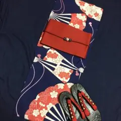 ターコイズ♪小菊に舞胡蝶☆変わり織り 大人 浴衣☆新品 浴衣セット 紺