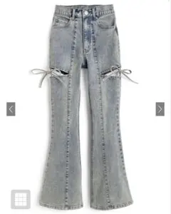 GRL サイドカットアウトリボンフレアデニムパンツ［cu578］ライトブルー