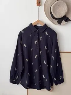 GASA ガサ 刺繍襟 半袖ブラウス ブラック - メルカリ