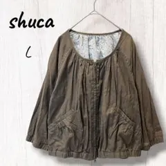 シュカ　グローバルワーク　カーキ ジップ ブルゾン L 綿　リネン　七分袖のサムネイル