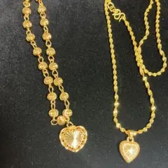 純金鍍金24KGP ハートペンダントネックレス・ハート型ブレスレット