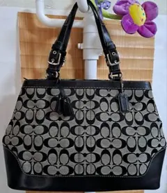 COACH ロゴ ハンドバッグ　黒と白　大サイズ　旅行　ペットボトル可　美品