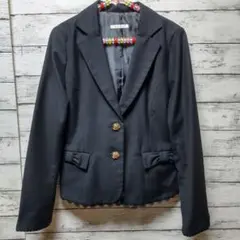 axes femme　リボンポケットテーラードジャケット 裾レース使い 黒　L