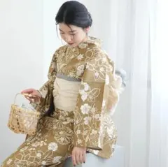 utatane 浴衣・帯セット 変わり織り浴衣ピンクベージュとグレーの