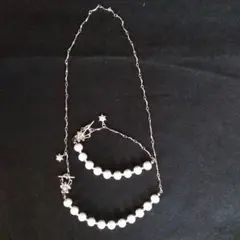 コットンパールネックレス&ブレスレットセット　シルバーカラー