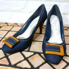 美品 ダイアナ パンプス23.5cm デニム バックル ラウンドトゥ ピンヒール