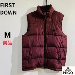 極暖　ダウン90% FIRST DOWN ダウンベスト M バーガンディ 刺繍