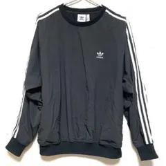 adidas アディダス プルオーバートラックトップ ナイロン M 3本線 黒