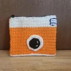 ハンドメイド　ポーチ　カメラ　オレンジ　ホワイト