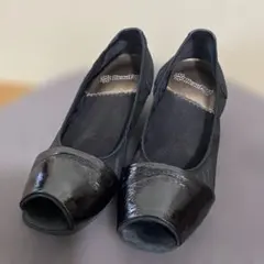 BeauFort ブラック オープントゥヒール　23.5 3E