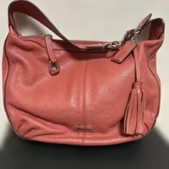 COACH ピンク レザー ハンドバッグ タッセル付き