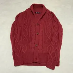 SHIPS 赤 ケーブルニット カーディガン M