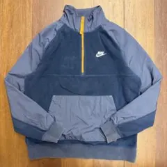 NIKE ボアジャケット ハーフジップ 刺繍ロゴ 古着 ネイビー Mサイズ