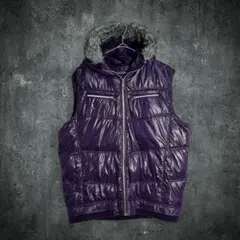 Y2K ファー ダウンベスト 光沢 4L お兄系 00s パープル 美品