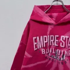 古着 EMPIRE STATE パーカー ブリーチ加工 タイダイ プルオーバー赤のサムネイル