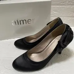 【美品】aimer エメ ブラックサテン ハイヒール リボン付き