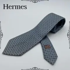 HERMES エルメス ネクタイ H柄 総柄 グレー シルクのサムネイル