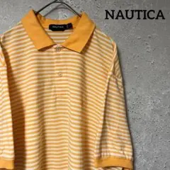 NAUTICA ノーティカ ポロシャツ 半袖 ボーダー ワンポイント 刺繍 L