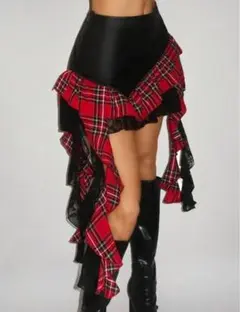 チェックスカート　フリル　ミニスカート　アシンメトリー