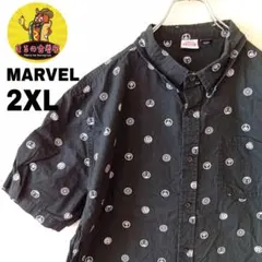 USA古着 MARVEL　半袖ボタンシャツ2XL　ブラックホワイトのサムネイル