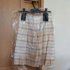 ロペピクニック フレアスカート サーモンピンク グレー ストライプ