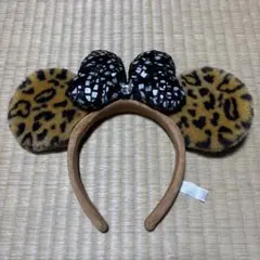 美品 ディズニー カチューシャ ヒョウ柄 ヒョウ柄リボン付きカチューシャ