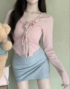 ピンク トップス SHEIN Dazy リブカーディガン