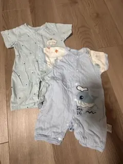 【綿100%】夏用ロンパース 2枚セット（クジラ・雲ししゅう）70サイズ相当