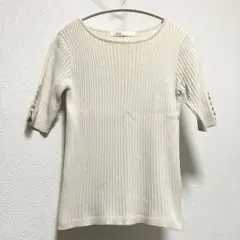 KOBE LETTUCEリブニット 半袖 アイボリー 袖ボタン