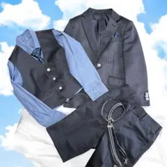 ワンダーファクトリー 120 男の子　スーツ　銀ボタン　黒　3ピース　7点